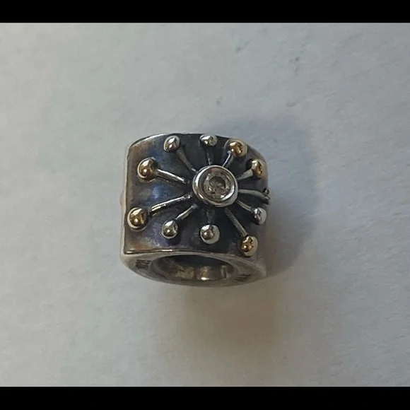 PANDORA DESERT STAR CHARM TWO TONE BEAD: SILVER WITH 14K GOLD #790188CZ - Picture 6 of 10
